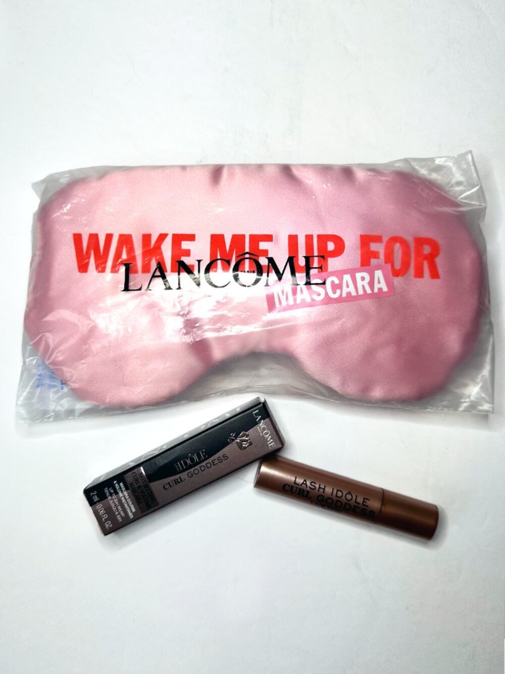 NWT Lancôme Beauty Set: Pink Satin Sleep Mask & Lash Idôle Curl Goddess Mini